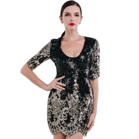 Vestido de Luxo Elegante Preto e Dourado Sofisticado Festa de Gala