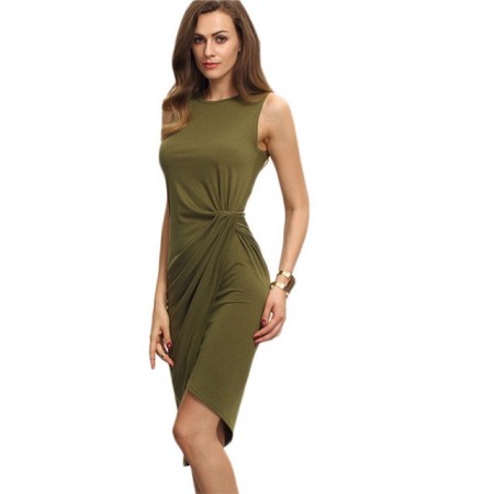 Vestido Desalinhado Verde Opaco Casual Mulher de Trabalho Curto Cinta