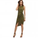 Vestido Desalinhado Verde Opaco Casual Mulher de Trabalho Curto Cinta