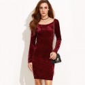 Velvet Wine Dress Elegant Female Cheap Long Sleeve