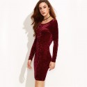 Velvet Wine Dress Elegant Female Cheap Long Sleeve