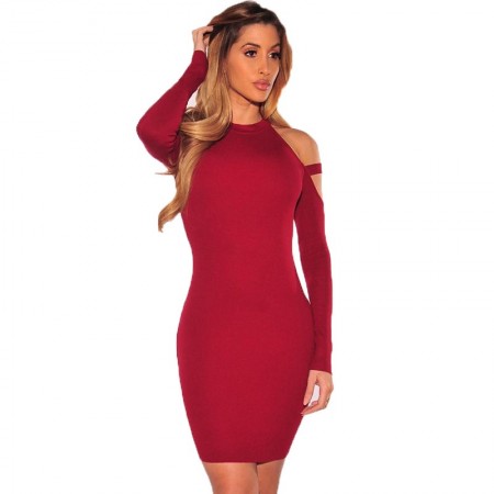 Vestidos Midi Ombro Caído Manga Longa Festa Club Moda Casual Imperio