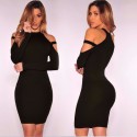 Vestidos Midi Ombro Caído Manga Longa Festa Club Moda Casual Imperio