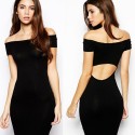 Vestido Curto Imperio Preto Ombro Caido Moda Verão Assimétrico