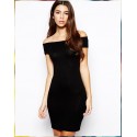 Short Black Empire Dress Fallen Shoulder Fashion Asymmetrical Summer