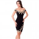 Green and Black Bodycon Shaping Party Dress with Elegant Gold