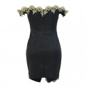 Green and Black Bodycon Shaping Party Dress with Elegant Gold