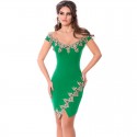 Green and Black Bodycon Shaping Party Dress with Elegant Gold