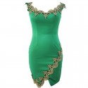 Green and Black Bodycon Shaping Party Dress with Elegant Gold
