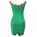 Green and Black Bodycon Shaping Party Dress with Elegant Gold