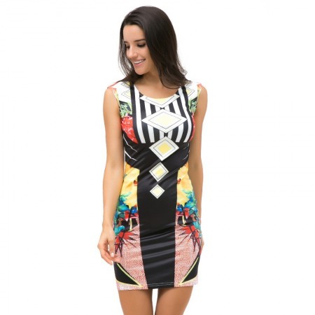 Vestido Estampada Geometrico Arte Abstrata Moda Verão Tropical