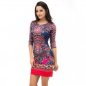 Indian Floral Print Bohemian Dress Red Abstract