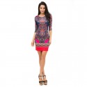 Indian Floral Print Bohemian Dress Red Abstract