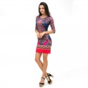 Indian Floral Print Bohemian Dress Red Abstract