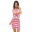 Midi Casual Summer Geometric Dress Red and Navy Blue