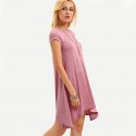 Vestido Bainha Assimetrica Rosa Texturizado Sem Decote Comportado