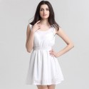Vestido Básico Feminino Casual Branco Curto em Chiffon Regata Moda Praia