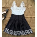 Dress Delicate Short Skirt Black and White with Embroidery in Lace