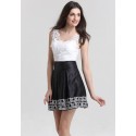 Dress Delicate Short Skirt Black and White with Embroidery in Lace