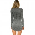 Winter Dress in Wool Knit Short Gray Scruffy Long Sleeve