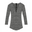 Winter Dress in Wool Knit Short Gray Scruffy Long Sleeve