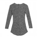 Vestido de Inverno de Lã Tricotado Cinza Curto Desalinhado Manga Comprida