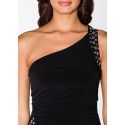 Asymmetrical One-Shoulder Short Dress With Shining Details Casual Party