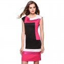 Vestido Geométrica Patchwork Curto Rosa Elegante