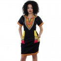 Vestido Feminino Moda Africana Casual e Trabalho Estampada Geometrica