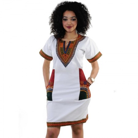 Vestido Feminino Moda Africana Casual e Trabalho Estampada Geometrica