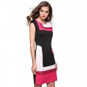 Dress Geometric Patchwork Short Pink Elegant