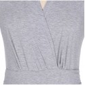 Vestido Feminino Curto Casual Grego Cinza e Azul Manga Longa Seda