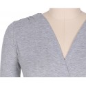 Vestido Feminino Curto Casual Grego Cinza e Azul Manga Longa Seda