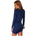 Women's Casual Short Dress Greek Gray and Blue Long Sleeve Silk