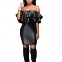 Black Leather Straight Drop Shoulder with Ruffled Empire Ballad