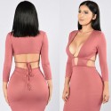 Vestido Vazado de Laço Festa Clube Feminino Rosa e Preto Imperio Médio