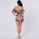 Floral Print Dress Dark Shoulder-to-Shoulder Ruffled Hawaiian Beach Fashion