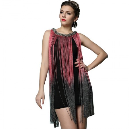 Vestido Fios de Metal Flapper Balanço Festa Club Feminino Gradiente Ombro