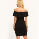 Black Basic Dress Dropped Shoulder with Ruffled Legs on Female Leg