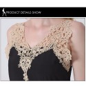 Summer Dress Calitta Beige Color and Black Embroidery in Lace Stitch High Skirt