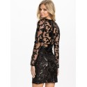 Black Evening Dress Embellished Floral Decor Prom Ball Luxury Long Sleeve