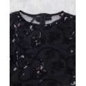 Black Evening Dress Embellished Floral Decor Prom Ball Luxury Long Sleeve