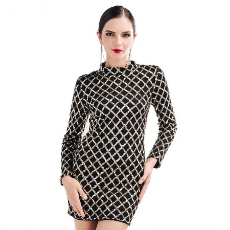 Classic Dress Special Event Black with Gold Checked Elegant