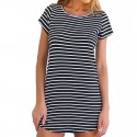 Black and White Striped Dress Fashion Beach Light Casual Short Female