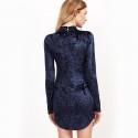 Elegant Strong Blue Dress with Arcola Neck Luxury Velvet Long Sleeve