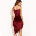 Asymmetric Dress Red Blood Velvet Party Elegant Luxury Feminine