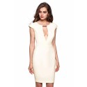 Elegant Beige Dress for Work With Plunging Neckline