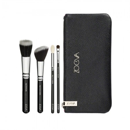 Estojo Básico de Maquiagem kit com 4 Pinceis Brushes Olhos e Rosto