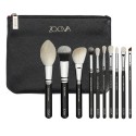 Black Makeup Bag with 10 Soft Brushes