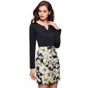 Dress Short Floral Black Long Sleeve Elegant Fashion